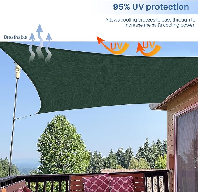 E&K Sunrise 16' x 20' Sun Shade Sail Rectangle Canopy Shade Cover UV Block for Patio Backyard Garden Outdoor (Green)
