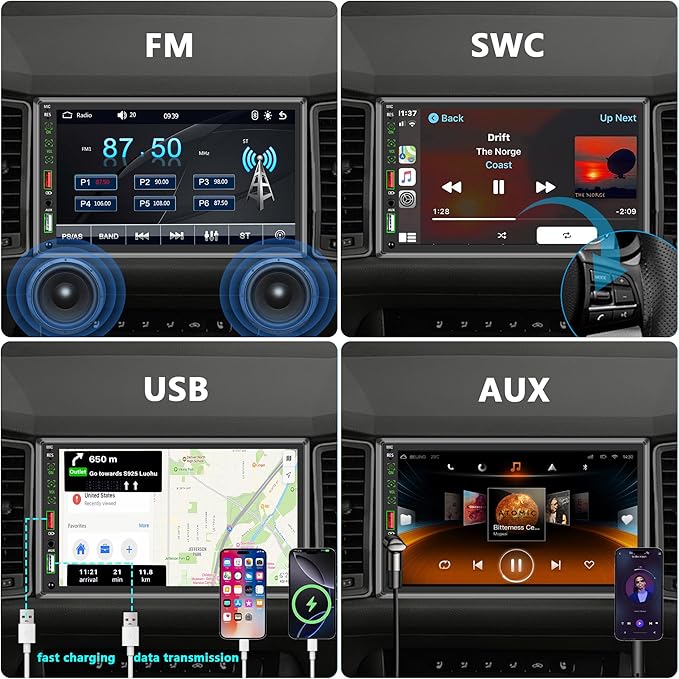 Single Din Touchscreen Radio,Single Din Car Stereo with 7'' Touchscreen,Car Radio with Mirror Link/Bluetooth Hands-Free Calling/AUX/USB/SWC