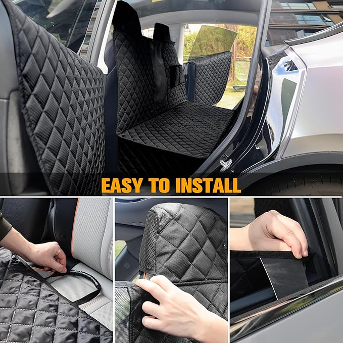 PETICON Dog Seat Covers for Tesla Model 3 & Y Back Seat with 2 Pack Door Protectors+Waterproof 6in Memory Foam Dog Car Seat for Small Medium Dogs
