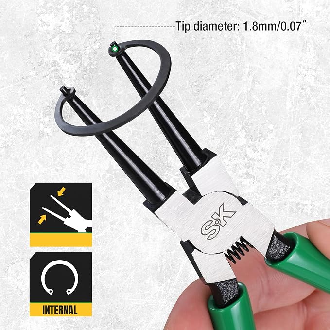 SK 7-Inch Snap Ring Pliers, Internal Circlip Pliers with Straight Jaw, Tip Diameter 0.07'', Premium CR-V Steel