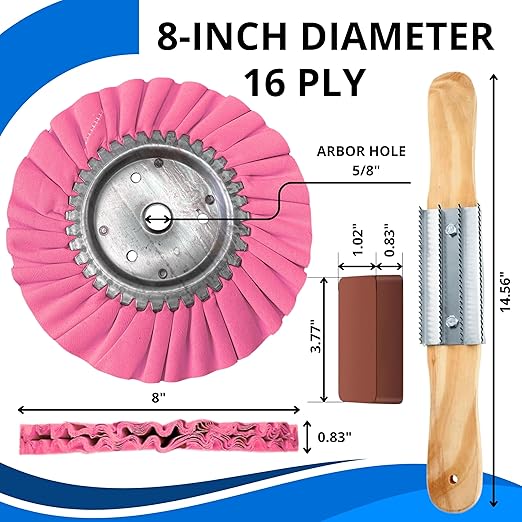 7PCS 8 Inch Aluminum Polishing Kit – Airway Buffing Wheels and Compounds Set for Metal Rim Shine Restoration Grinder Compatible Wheel Polisher for Chrome Finishing and Surface Refining
