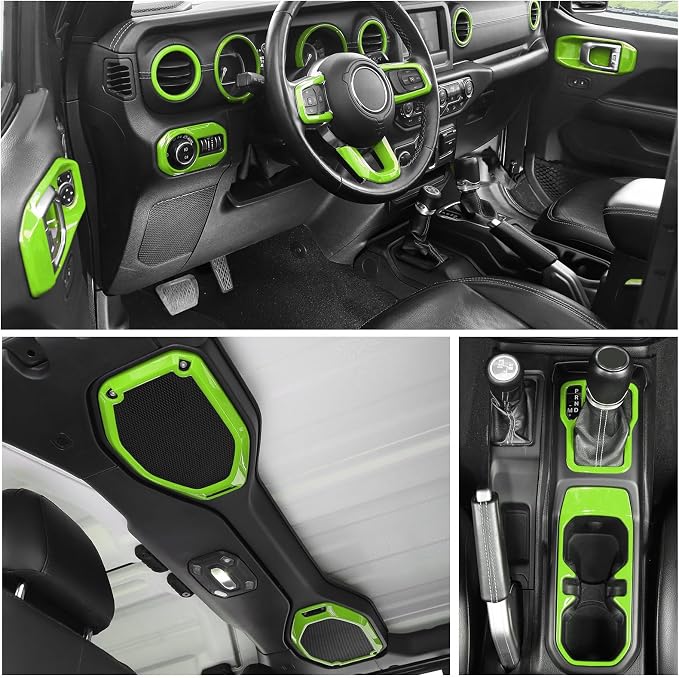 RT-TCZ for Wrangler JL Interior Trim Kit Compatible with Jeep Wrangler JL JLU Gladiator JT 2018-2023 Green Interior Accessories 23pcs