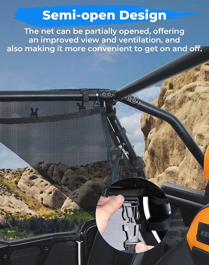 KEMIMOTO XP4 1000 Window Mesh Roll Cage Side Window Net Sun Protective Shield Ventilated Net 4 Door Compatible with 2014-2023 Polaris RZR XP4 1000/ RZR XP4 Turbo
