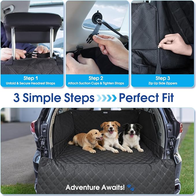 ALLANSING Extra Long SUV Cargo Liner for Dogs - Heavy-Duty 900D Oxford Waterproof Pet Cargo Protector with All-Round Protection & TPU Suction Cups, Fits Full-Size SUVs and Minivans
