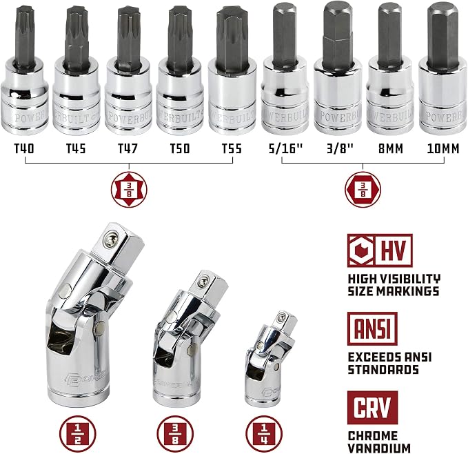 Powerbuilt 200 Piece 1/4-inch, 3/8-inch, and 1/2-inch Drive Mechanics Tool Set - with SAE and Metric Socket Set, Powerbuilt XT 90 Tooth Seal-Head Ratchets, including Case - 642472