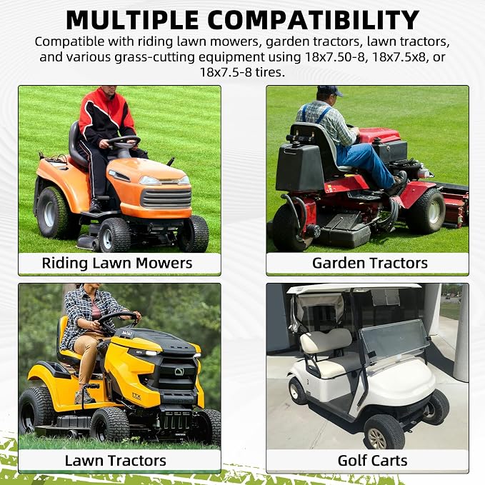 AR-PRO (2-Pack) 18x7.50-8 Tires, Replacement 4PR Durable Tubeless Tires for Lawn Mowers, Garden Tractors and Golf Carts, Rim Not Included