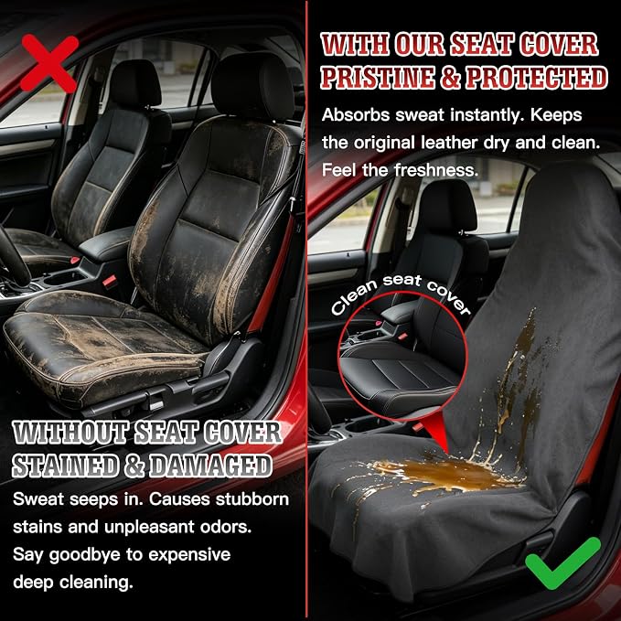 550g Heavy Duty Towel Car Seat Cover, Waterproof Sweat Protector for Post-Gym & Beach, Non-Slip Microfiber Bucket Seat Mat for Sedans SUV Minivans, Machine Washable (Gray, 1-Pack)