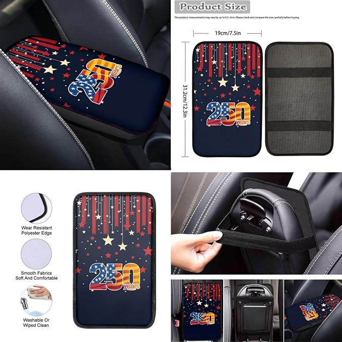 Wanyint Car Seat Cover Set, with Steering Wheel Seat Belt Pads Center Console Handbrake Gear Shift Cover Cup Coaster Holder for US 250th Anniversary, Pack of 12, American Flag Hibiscus Star Stripe