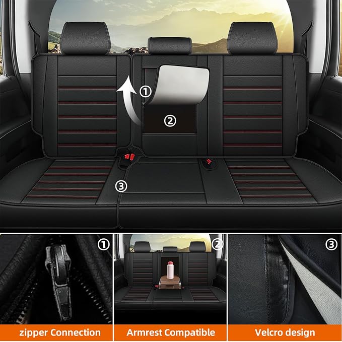 Custom Fit for Chevy Silverado Seat Covers/GMC Sierra Seat Covers 2007-2025 2026 Pickup 1500 2500HD 3500HD Trail Boss Z71 Crew Double Extended Cab Leather Seat Cushion Covers (Full Set, REDLINE)