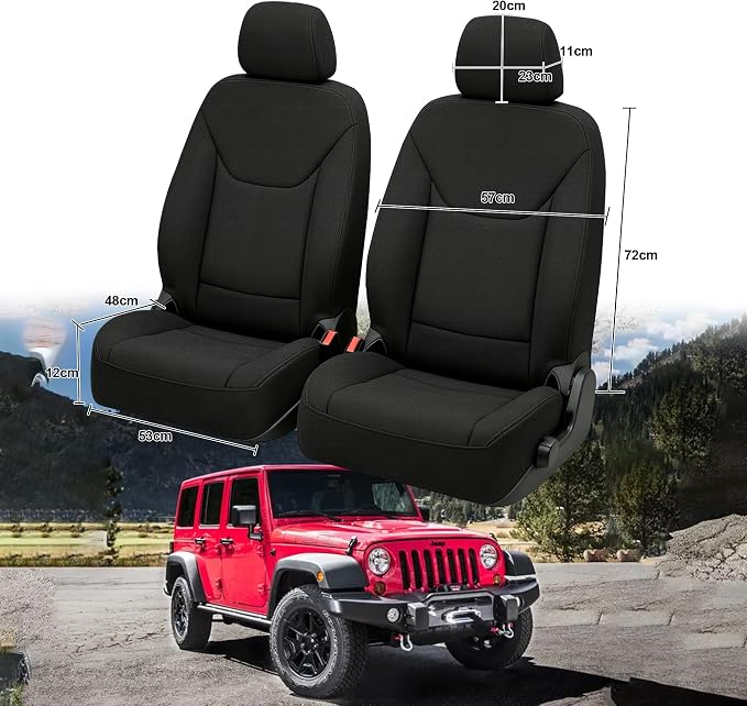 Custom Seat Covers for Wrangler JK 2013 2014 2015 2016 2017 2018 4 Door Heavy Duty Cloth Protector Interior Accessories，Waterproof & Machine Washable, Foam Padded - Black（Front）