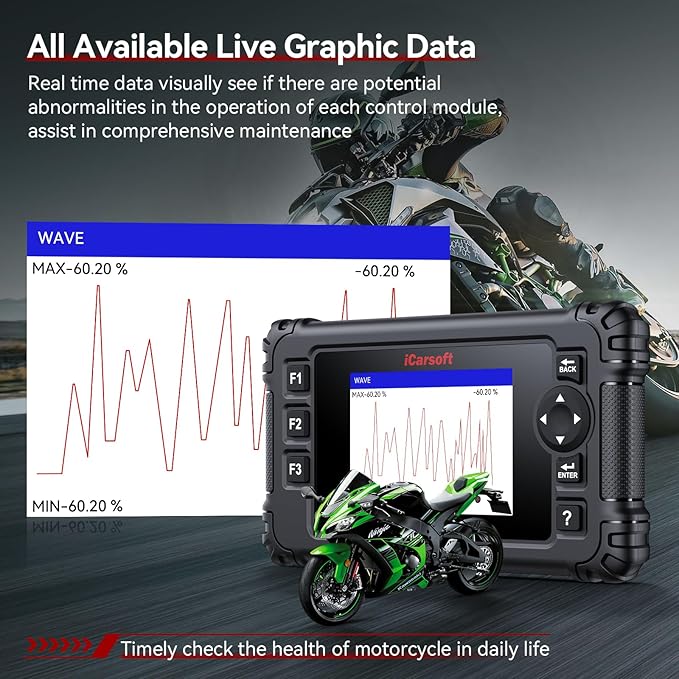 Motorcycle Bidirectional Diagnostic Scan Tool for Kawasaki, iCarsoft MT V6 All System Motor OBD2 Scanner- All Actuation Tests, Special Functions, Battery Test, Also for Car OBD2 Diagnose-Upgraded Ver