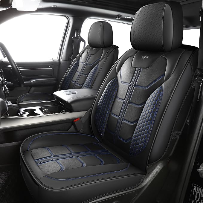 LINGVIDO Chevy Silverado Seat Covers - Custom Fit for GMC Sierra, Pickup Truck Seat Cover for 07-24 1500 2500HD 3500HD, Regular Cab, Double Cab, Crew Cab, LT, LZT, RST, Trail Boss Front Black-Blue