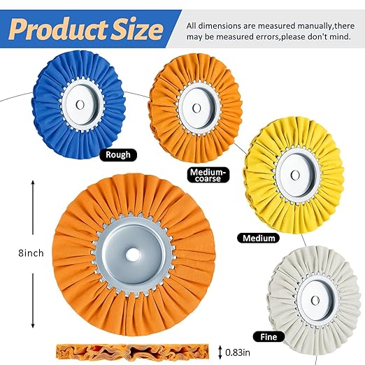 Amylove 8 Inch Airway Buffing Wheels Aluminum Wheel Polishing Kit in Diameter 5/8 Inch Arbor Hole, Polishing Compound and Metal Polish Kit for Angle Grinder(Vivid Color,8 Pcs)