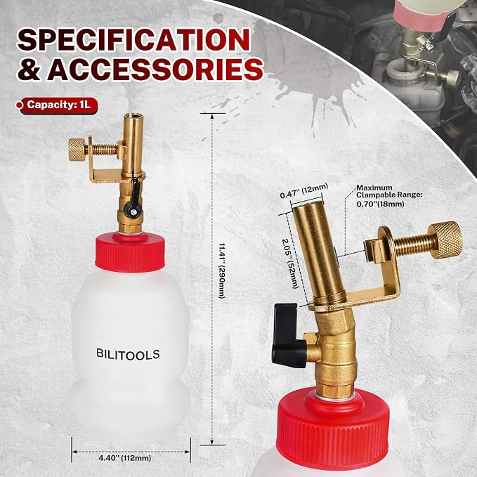 BILITOOLS 1L Brake Fluid Refilling Bottle, Master Brake Cylinder Bleeder Dispensing Automotive Tool, Universal Fit, Easy Operation for Cars, Motorcycles, ABS Systems