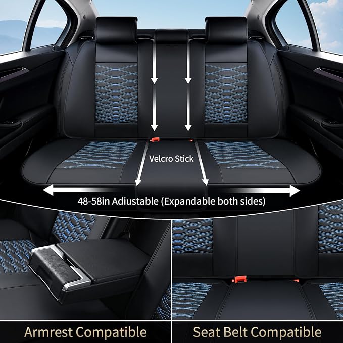 FLORICH Leather Seat Covers, Car Seat Covers Full Set, Car Seat Protector Waterproof, Front and Rear Seat Covers for Cars, Automotive Seat Covers Universal Fit for Most Cars SUV Truck - Blue&Black