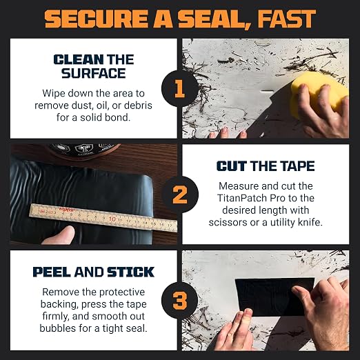 TITANPATCH PRO Waterproof Sealant Tape – Black 4" x50' – Stops Leaks Fast & Stays Sealed for 15+ Years – Sticks to RVs, Roofs, Pools, Boats, Gutters – Built for Harsh Weather (-40°F to 190°F)