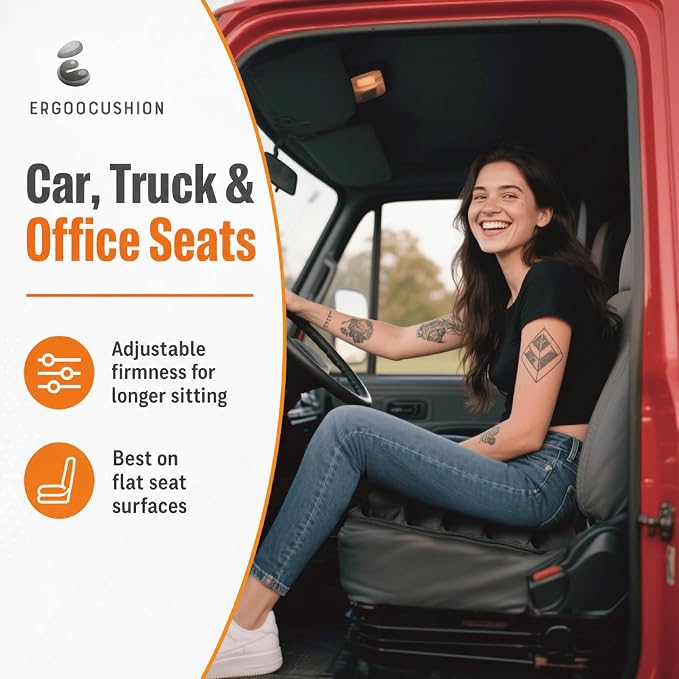 Inflatable Travel Seat Cushion with Built‑in Manual Pump, Adjustable Firmness & Compact Storage –Firm Support for Airplane, Car & Office Chairs, Large Generous Fit 18x16x2.1", Carry Bag Included