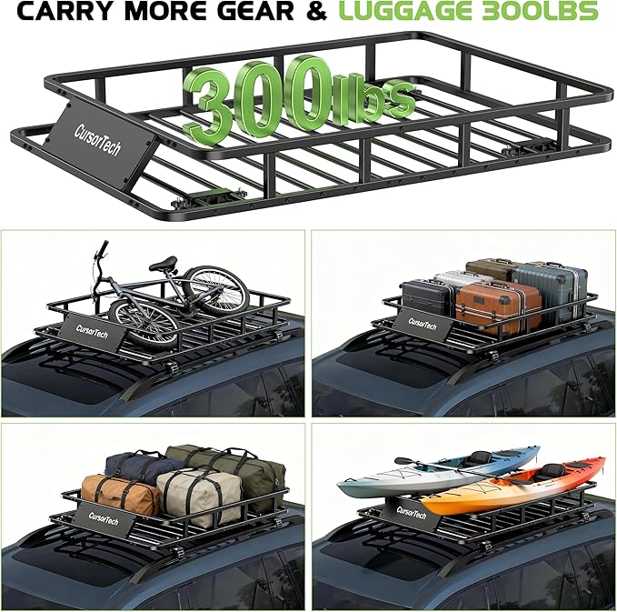 Roof Rack Basket 51" x 36" Heavy Duty Roof Cargo Basket 300 lbs Capacity Steel Roof Basket Vehicle Cargo Rack Luggage Holder Rack for SUV Truck Car Travel Camping Storage
