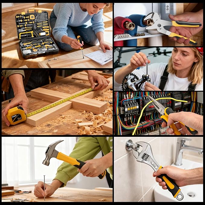 GRENPRO 218 Piece Tool Kit for Home, Tool Box with General Household Hand Tools Set, Herramientas with Screwdrivers, Wrenches, Hammer, Bow Saw, Folding Work Lamp, Electric Pen and Other Basic Tool Kit
