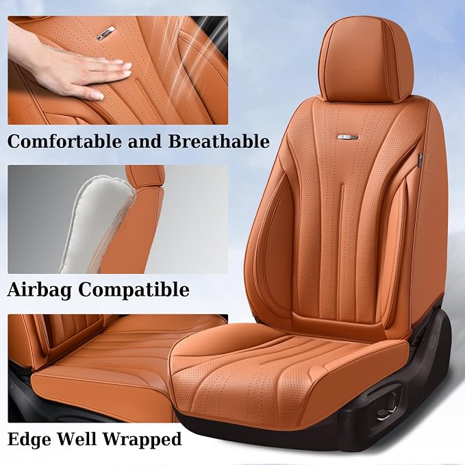 Coverado Brown Seat Covers for Front Seat, Premium Leather Seat Covers for Cars,Waterproof Car Seat Protectors, Car Seat Cushions Universal Seat Covers Fit for Most Cars