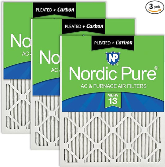 Nordic Pure 16x20x1 (Actual Size: 15 1/2 x 19 1/2 x 3/4) Pleated Air Filters MERV 13 Plus Carbon 3 Pack