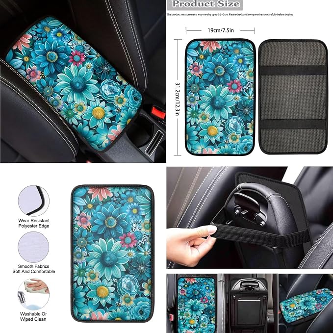 8 Pcs Novelty Flower Car Seat Covers Full Set Car Accessories for Women Front Seat Cover Steering Wheel Armrest Cover Seat Belt Cover for Auto SUV Interior Decoration