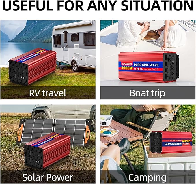 3000W 24V Pure Sine Wave Inverter, 24V DC to 110V/120V AC Power Inverter for RV、Off Grid、Truck、Power Outage with 4 AC outlets and LCD Display