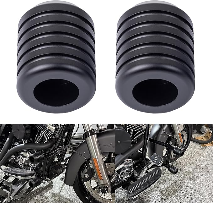 Advanblack ProTek Machined Harley Crash Bar Sliders 1.25" Decorative Wheel Rotatable End For Front Engine Guard Rear Saddlebag Guards (Black CNC)