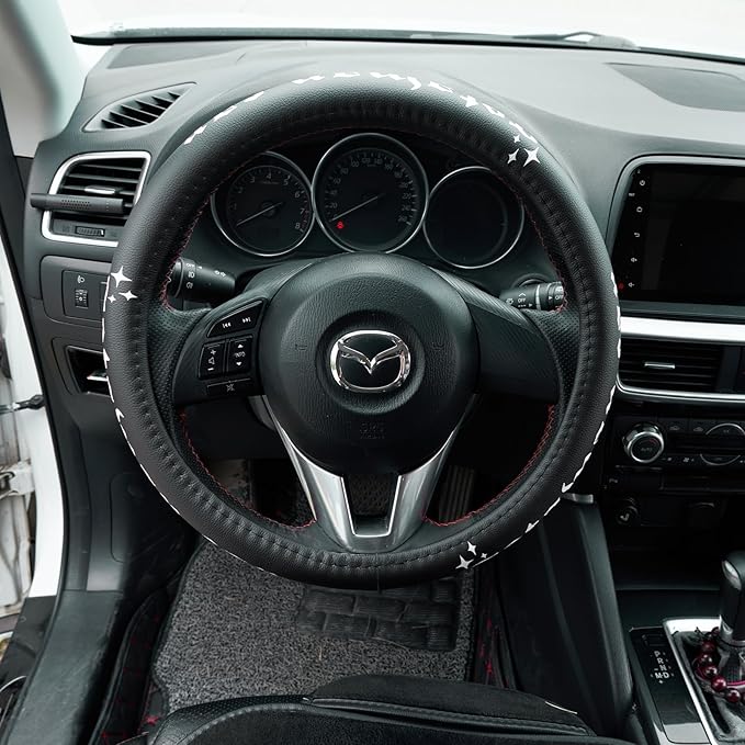 Getaway Car Leather Steering Wheel Cover - 15-inch Universal Microfiber- Soft & Breathable & Silicone Anti Slip Auto Steering Wheel Wrap for Women