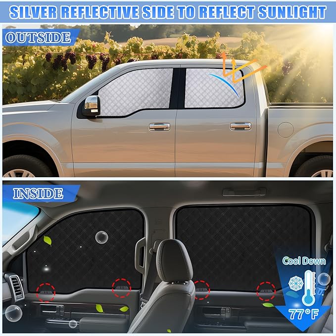 ZATOOTO Car Window Shades for Ford F-150 2015-2020, Double Layer Blackout Privacy Shades with Breathable Mesh Screen Reversible F-150 Window Cover Design Privacy & UV Protection for Travel Trip Camp