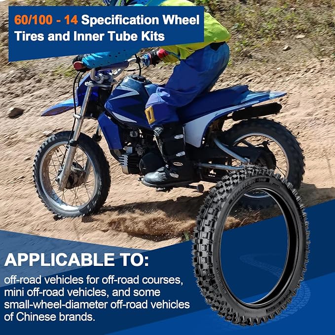 Front 60/100-14 2.50-14 Tire and Inner Tube for 110cc 125cc XR70 CRF70 CRF110 KLX110 PW80 TTR90 DRZ110 TaoTao DB14 SSR Off Road Motocross Pit Dirt Bike Parts