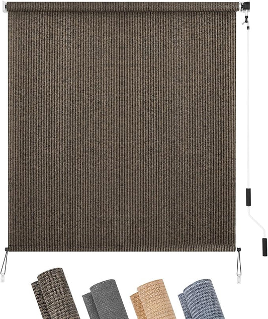 KELIXU Patio Shades Roll Up Outdoor Blind, 6' W x 8' H Cordless Sun Shade Privacy Screen with 90% UV Protection Exterior Roller Shade Cloth for Porch Pergola Backyard Windows Balcony, Mocha