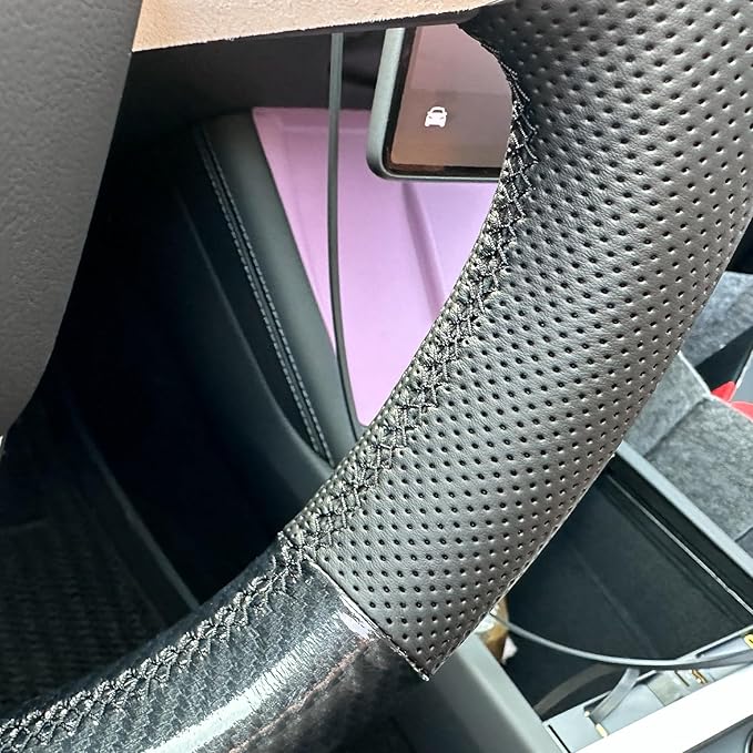 MEWANT Hand Stitch Steering Wheel Cover for Tesla Model 3 Highland Model Juniper Made of PU Carbon Fiber Faux Leather
