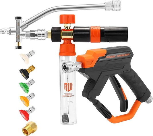 RIDGE WASHER Mini Foam Cannon Gun with Dual Connector, No Dilution Required, Pressure Washer Gun for Foam Blaster, 1/4" Quick Connect, 4000 PSI, 100 ML