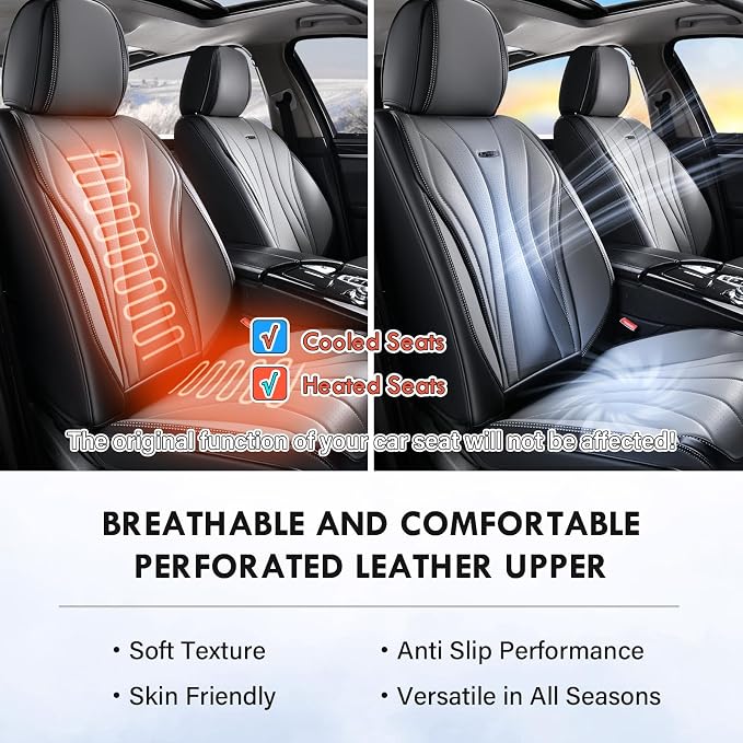 Coverado Car Seat Covers, 5 Seat Front and Back Seat Covers, Waterproof Seat Cover Full Set, Leather Seat Cover for Cars, Car Seat Protector, Car Seat Cushion Universal Fit for Most Cars (Black&Gray)