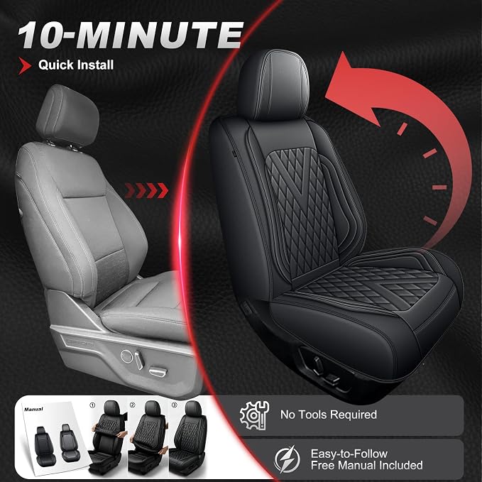 TTX for Dodge RAM 1500 2500 3500 2012-2025 2026 Seat Covers - Seat Cushion Cover with Durable Faux Leather and Curved Bench(Full Set/Black)