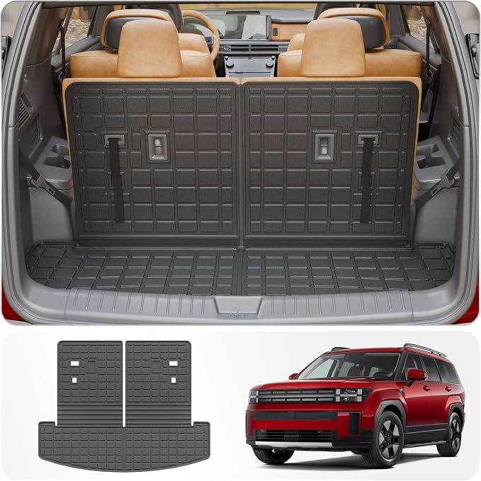 Cargo Mat Compatible with 2024 2025 2026 Hyundai Santa Fe Trunk Liner Cargo Liner TPE All Weather Back Seat Cover Protector Santa Fe Accessories (2024-2026,Trunk Mat with Backrest Mat)