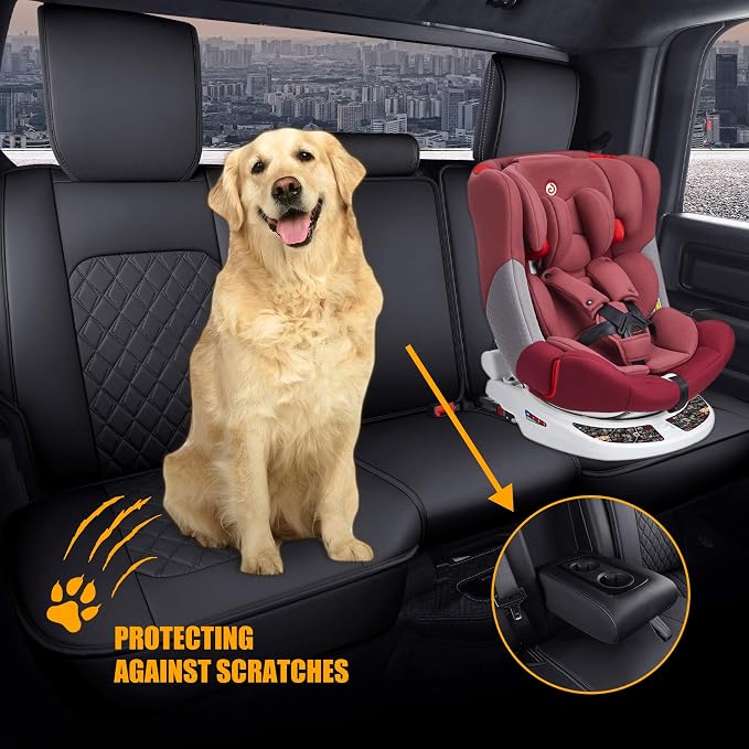 Aierxuan Dodge Ram Rear Seat Covers Waterproof Leather Custom Fit 2009-2026 1500, 2010-2026 2500/3500 Crew Quad Regular Cab Pickup Compatible with Split Bench 40/60(Rear Seat/Black-Red)