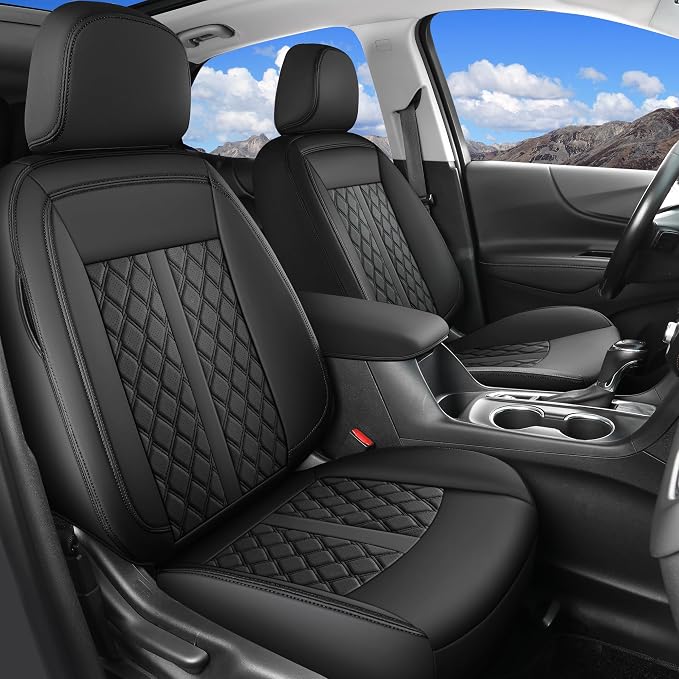 Huidasource Front Seat Covers for Nissan Titan 2016-2024, Waterprood Faux Leather Seat Cushion for Titan/Titan XD SV PRO-4X SL Platinum Reserve, Titan Pickup Truck Seat Covers (Front Pair/Black)