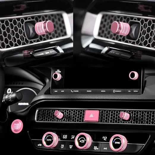 Knob Covers for Honda Civic Accessories 2026 2025 2022-2024 for CRV 2026 2025-2023 for Acura Integra 2025 2024 2023 Hazard Warning Lights, AC, Air Vent, Audio, Push Start Button Cover Ring 12Pcs(Pink)
