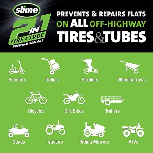Slime 10193-6PK 2-in-1 Tire and Tube Sealant Puncture Repair Sealant, Premium, Prevent and Repair, Suitable for Non-Highway Tires and Tubes, Non-Toxic, Eco-Friendly, 6 x 16oz Bottles