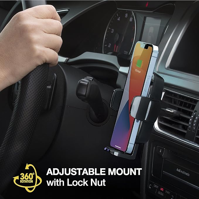 Scosche UQ3DV-SP Dashboard/Vent Qi-Enabled Wireless Charging Universal Phone Mount for The car with Stick Grip Black
