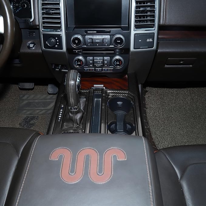 JeCar for F150 Carbon Fiber Interior Center Console Gear Shift Cup Holder Panel Trim Cover for 2015-2020 Ford F150 Interior Accessories