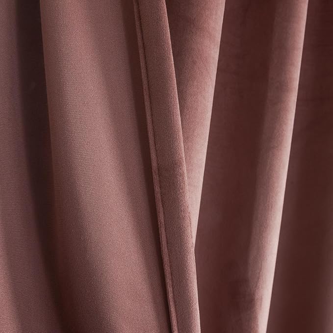 Roslynwood Luxury Soft Brick Dust Velvet Curtains 84 inches Long Back Tab Thermal Insulated Blackout Window Drapes for Living Room/Bedroom/Dining Room, W52 x L84, 2 Panels