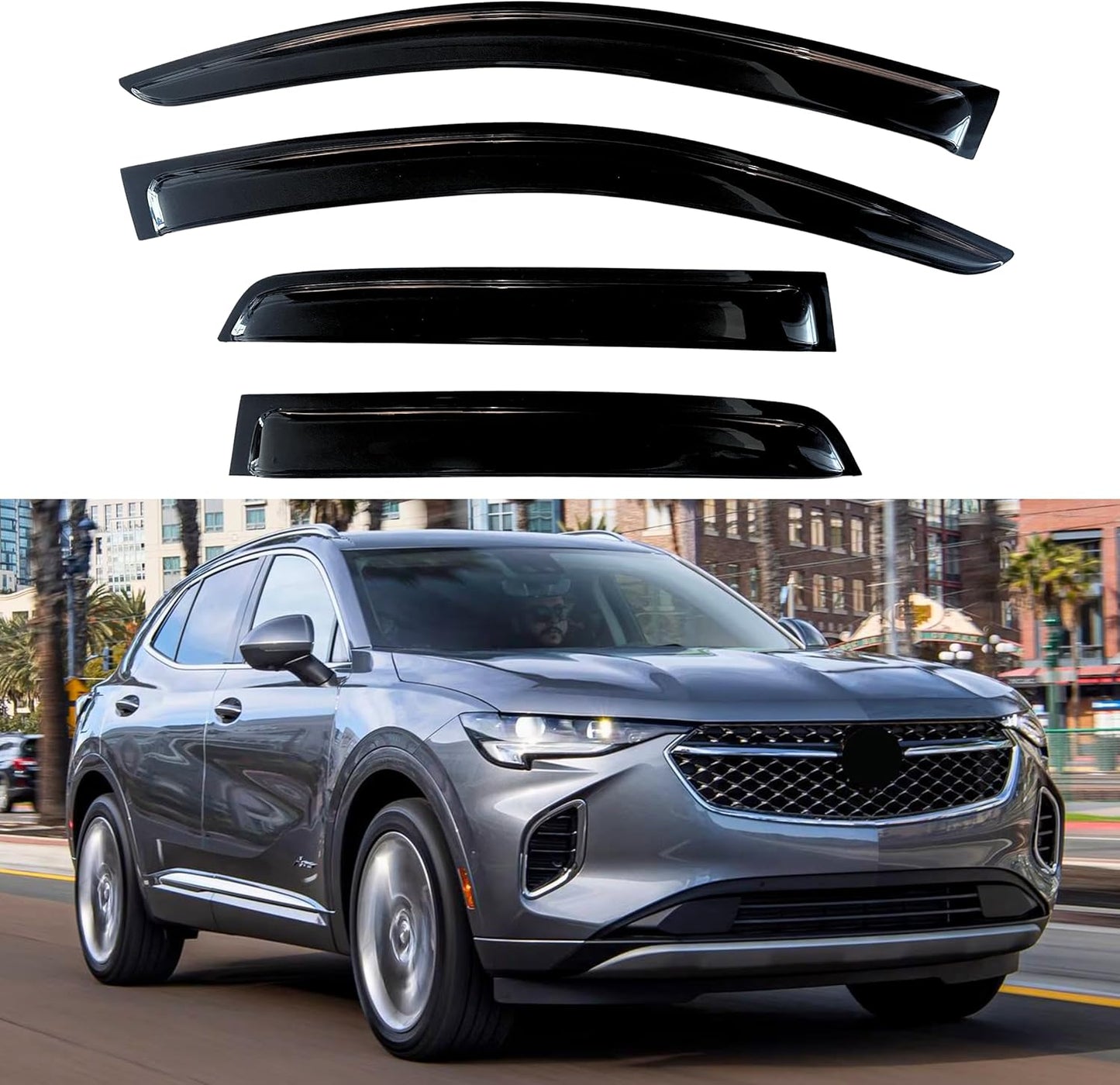 KPY Window Visor Compatible with Buick Envision 2021-2023, 4PC Rain Guard Side Window Vent Deflectors Tape-On Style, 2021 2022 2023