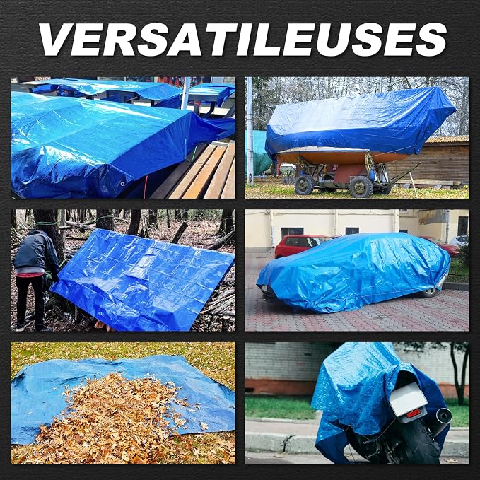 Tarps Waterproof 6x8 Feet, 4 Pack Heavy Duty Green Tarp Cover 8 Mil Thick, Resistant Plastic Tarpaulin with Metal Grommets, Outdoor Tent Cover for Emergency Rain