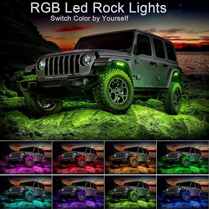 OPP ULITE RGB Led Rock Lights 12Pods, APP Control Rock Light Kit, DIY Color Timing Music Flashing Mode, Interior Underglow Lights for Jeep Offroad Trucks UTV SUV ATV Motorcycle Boats