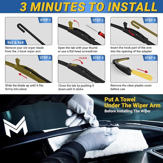 Premium Silicone Carbon Fiber Windshield Wiper Blades 26" & 19" - Patented All-Season, Quiet & Smooth Streak-Free Clean Wipe, OEM Quality, Front Automotive Replacement Wipers for Car & Truck (2 Pack)