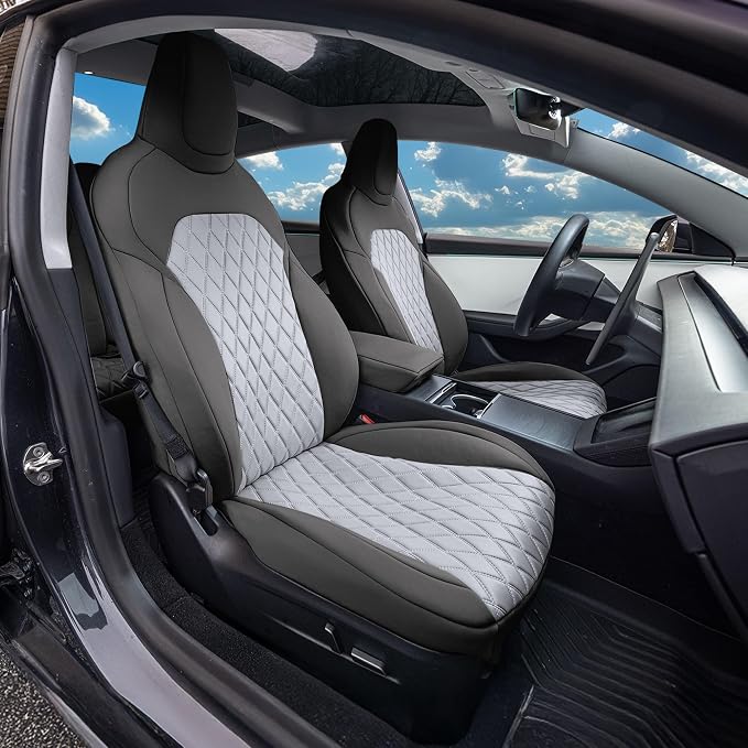 FH Group Custom Fit Seat Covers Compatible with Tesla Model 3 2024–2026 Front Set Seat Covers for Tesla Sedan (2 Front Seats + Console) Ultraflex Neoprene Car Seat Covers, Gray