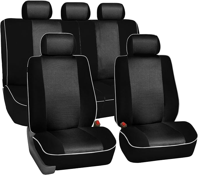 FH Group Universal Fit Full Set Cloth Car Seat Covers for Low Back Front Seat Covers, Airbag Compatible, Split Bench Rear Seat, Washable Seat Cover for SUV, Sedan, Van, Black